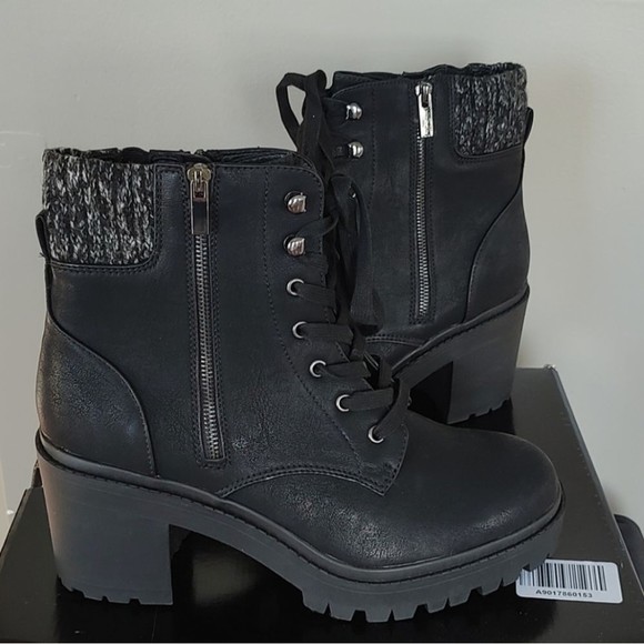 torrid Shoes - New! with Box! Torrid Moto Lace up & Zipper Chunky Black Boots Size 12 WW